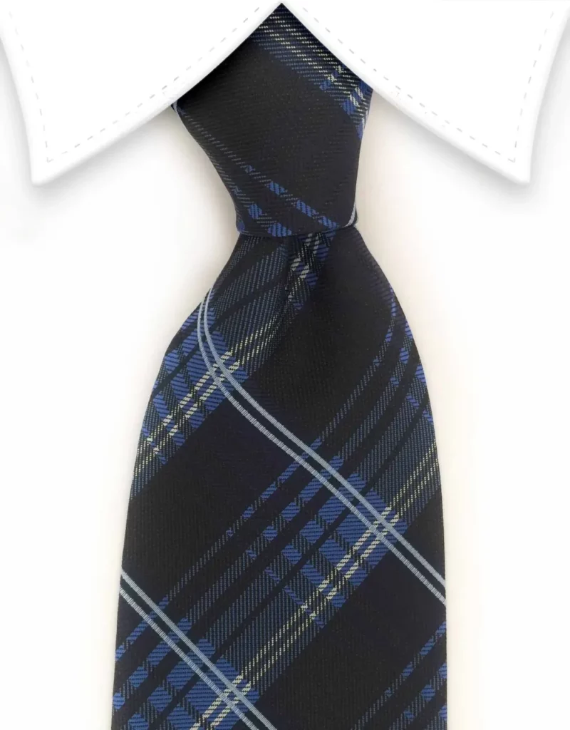 Royal blue and black plaid tie