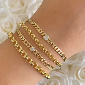 Rolo gold chain bracelets with diamonds