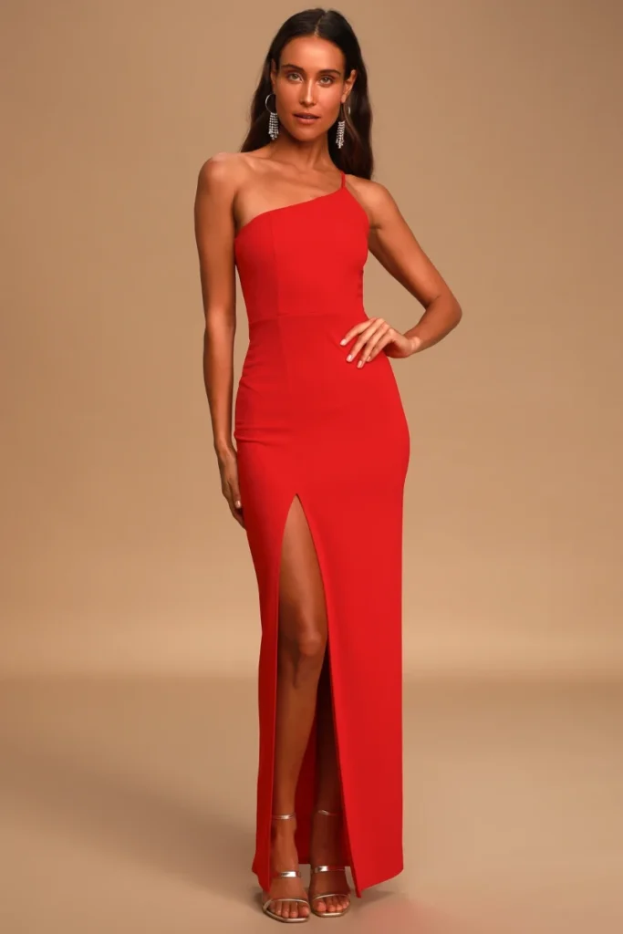 Red One-Shoulder Maxi Dress